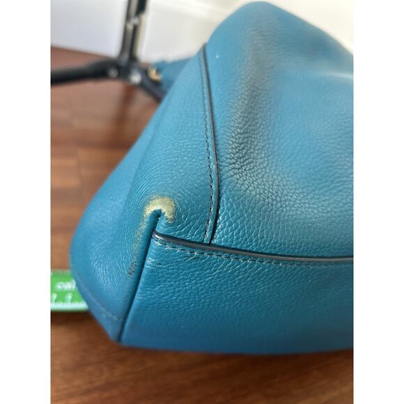 Pebbled Leather Coach Y2K Edie Hobo Shoulder Bag Blue Leather Handbag Turnlock - Picture 5 of 13